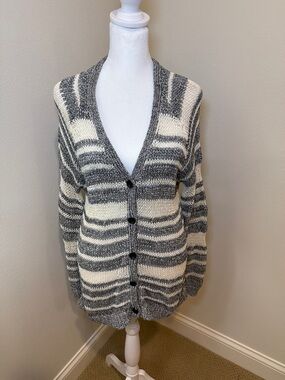 rag & bone Gray and Cream Striped Knit Cardigan